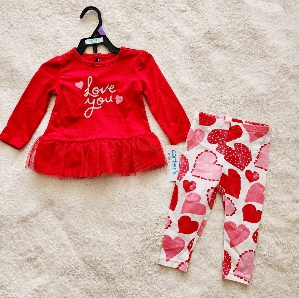 New Toddler Girl Valentine's Day 2 piece Outfit Set "LOVE YOU", size 12m, 2t, 4t